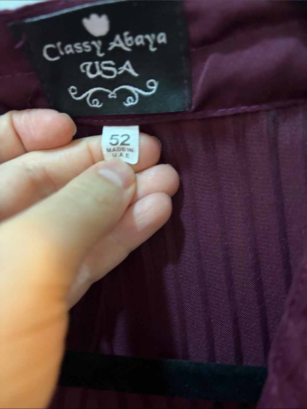 Open Pleated Abaya Dress in Deep Plum - Picture 6 of 7